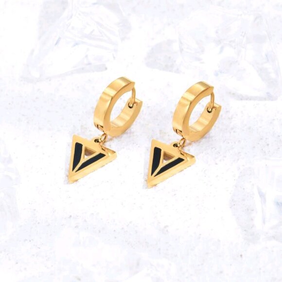 18k Gold Plated Hoop earrings geometric design - Picture 1 of 5